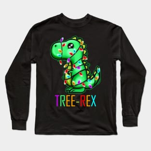 Christmas Tree Rex T-Rex Fairy Lights Light Chain Christmas Long Sleeve T-Shirt